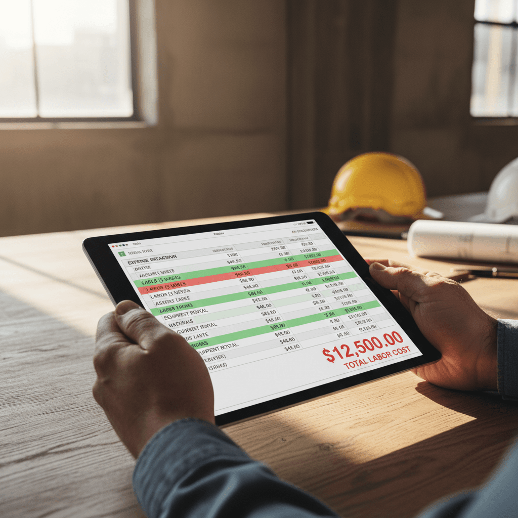 Labor burden calculator on tablet