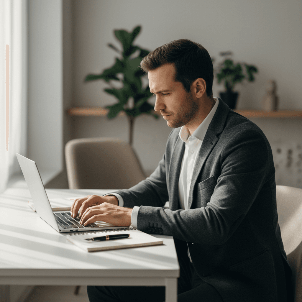 Kyle Gillett, founder of ContractorMath, reviewing financial calculations at his desk